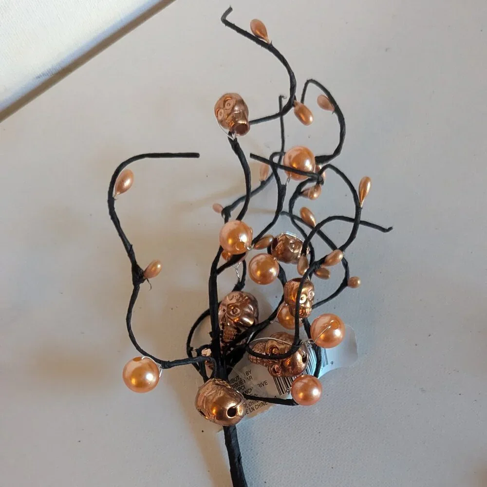 NWT Goth Skulls Pearls Orange Halloween Decoration 3 Floral Picks Ashland Decor